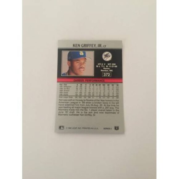 1991 Leaf #372 Ken Griffey Jr. - Seattle Mariners (028) - Picture 2 of 2